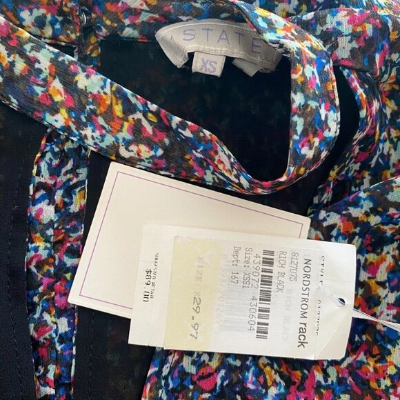 1.State BLACK Silky Smudge Print choker Collar L/Slv Tunic shirt *X-SMALL* - Picture 7 of 7